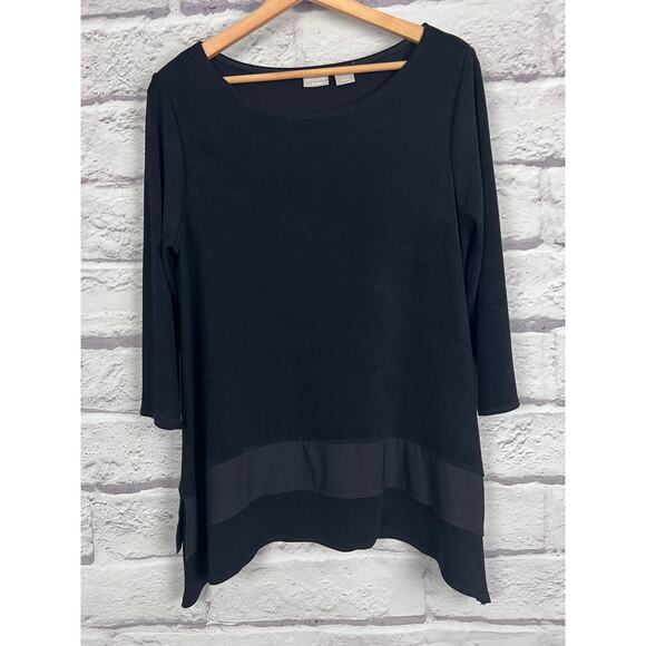 CHICO'S TRAVELERS Women's M (1) Black Acetate Slinky Stretch Minimal Tunic Top - Picture 2 of 10